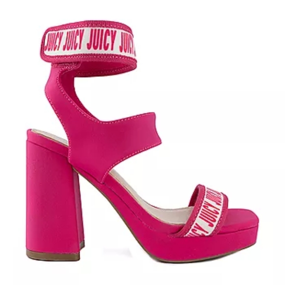 NIB! JUICY by JUICY COUTURE Women's Heeled Sandals in Bright Pink & White - Picture 2 of 6